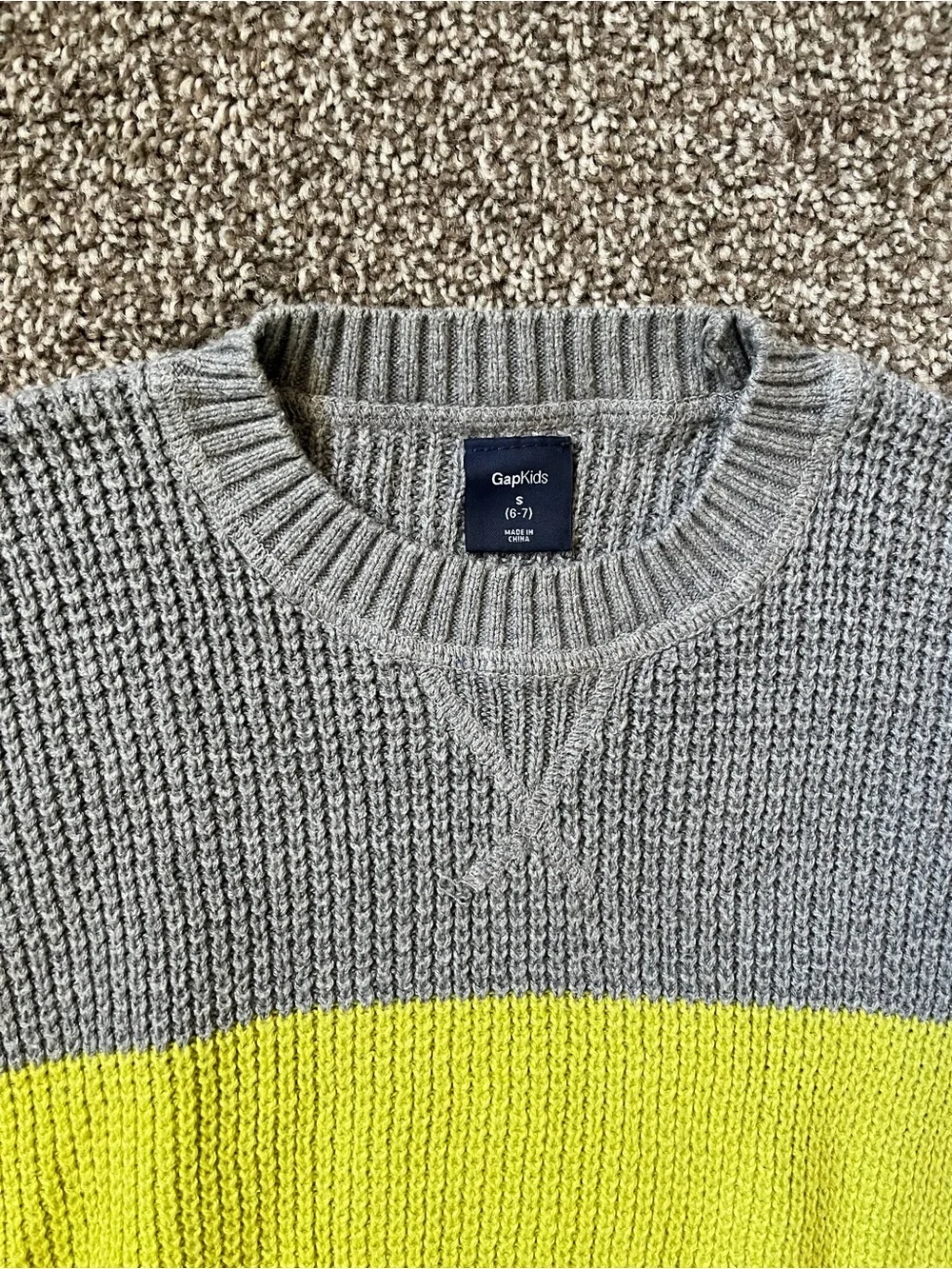 GAP Gray and Yellow Colorblock Crewneck Sweater - Kids